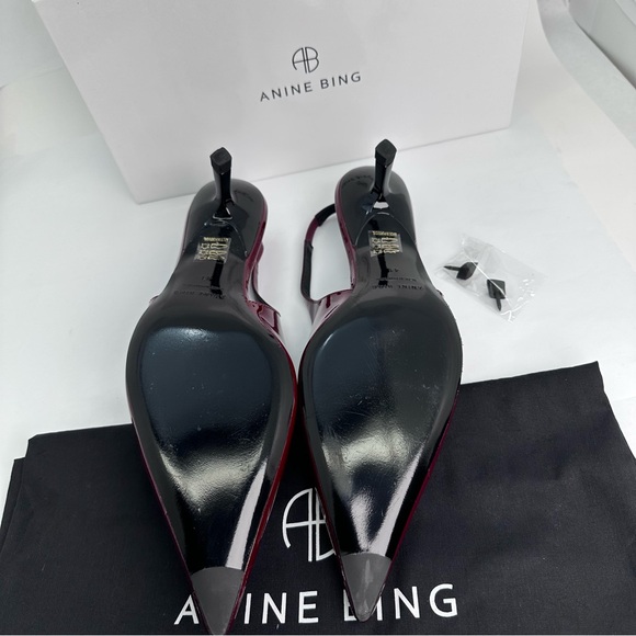 ANINE BING Hilda Slingback Pump in Burgundy red kitten heel shiny pointed toe - Picture 7 of 7